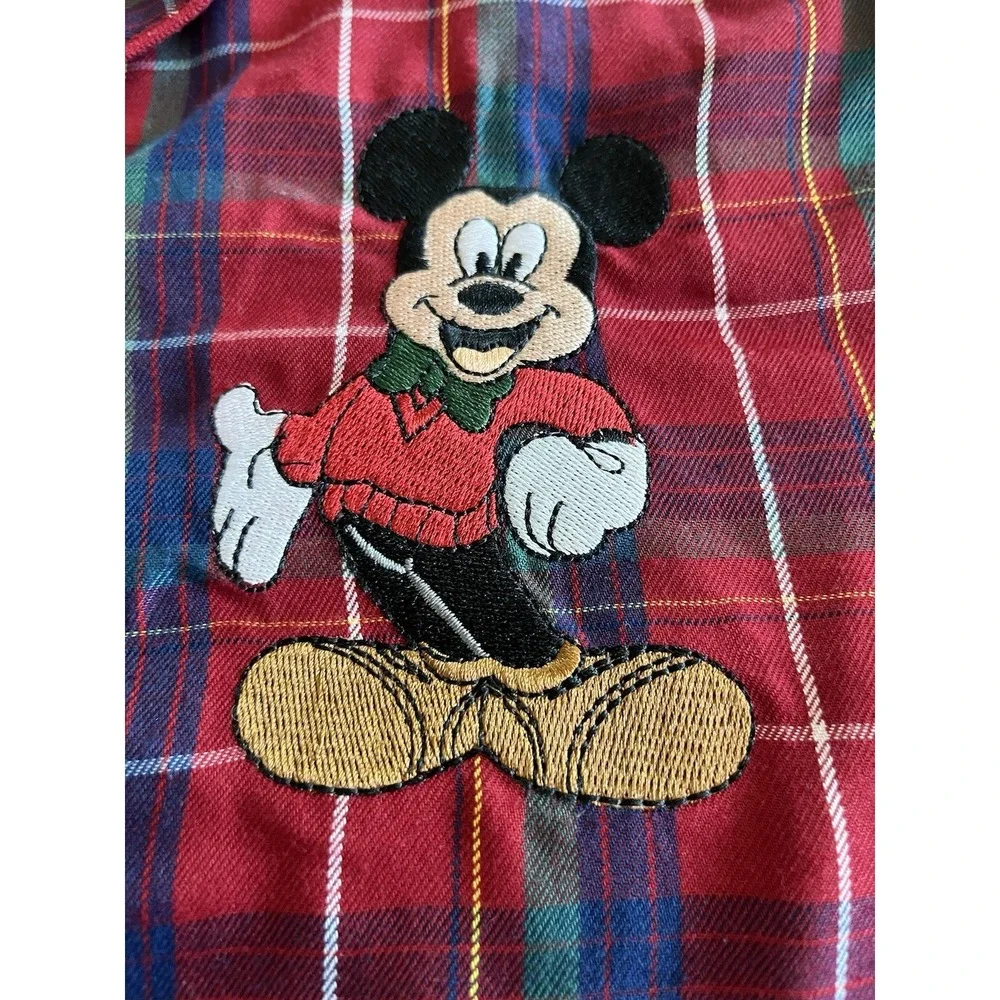 Disney Store Men's Pajama Shirt Size M Red Plaid Mickey Mouse - Picture 2 of 12